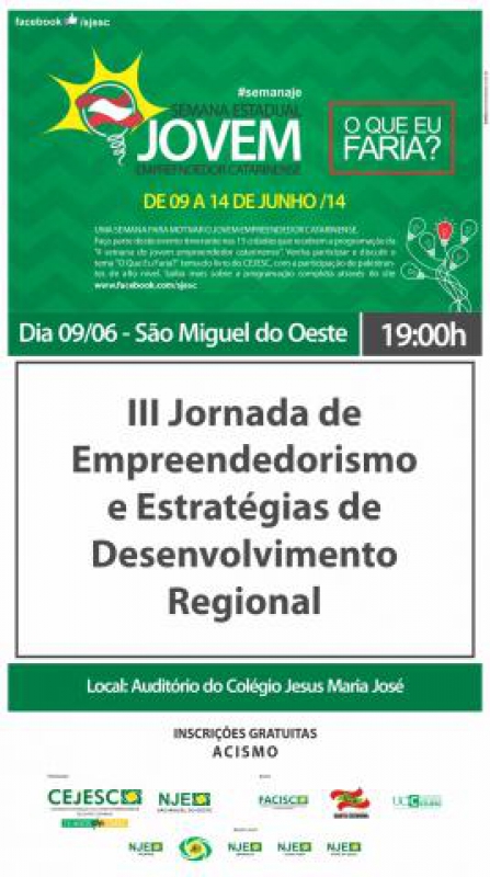 Semana Estadual do Jovem Empreendedor tem início na noite de hoje