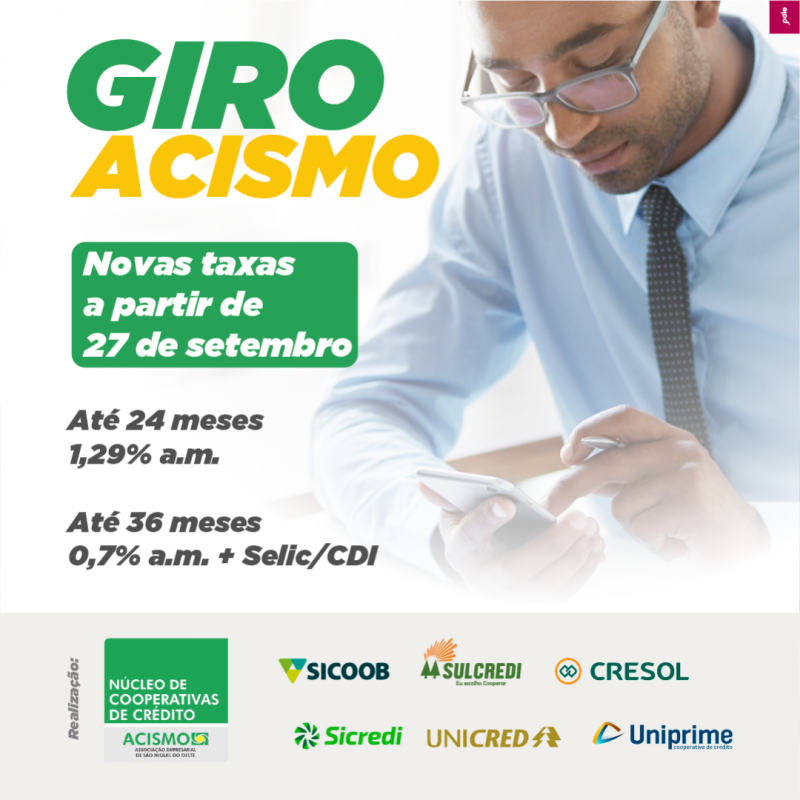 Giro Acismo: linha de crédito sofrerá ajuste, mas continuará sendo vantajosa para associados