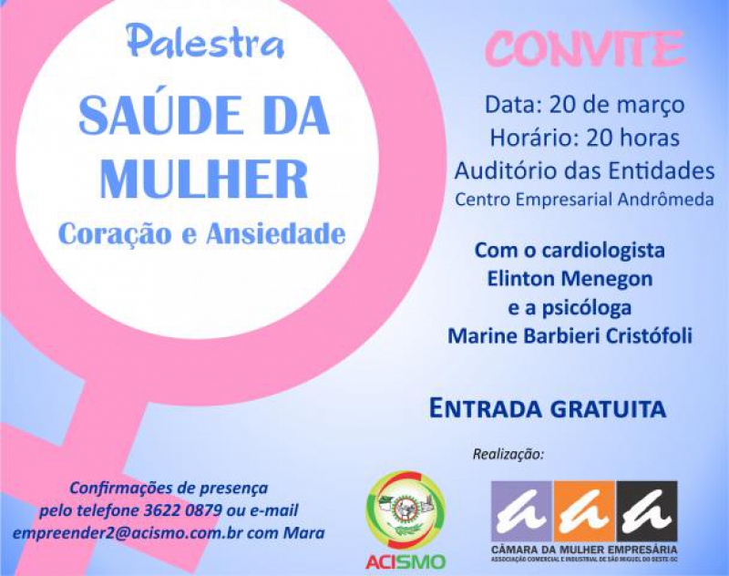 Saúde da Mulher é tema de palestra no próximo dia 20